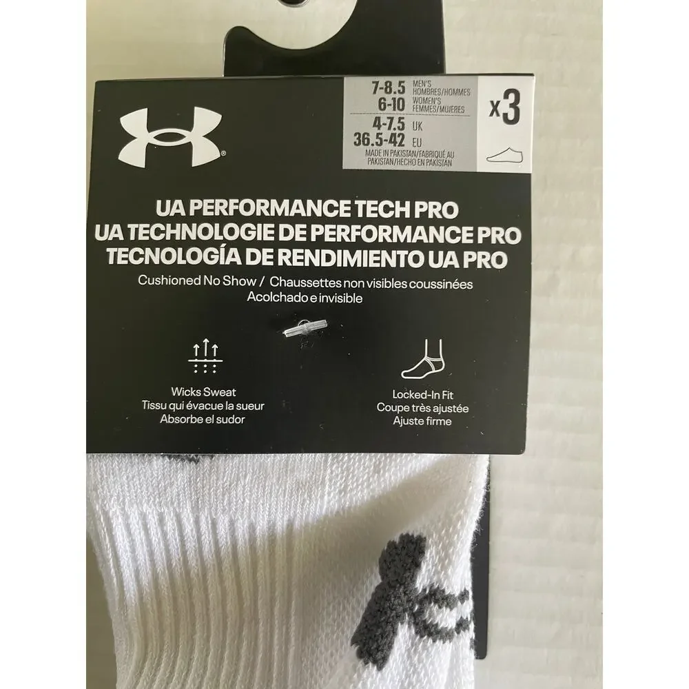 3 Pair Under Armour White No Show Athletic Socks Size M NEW
